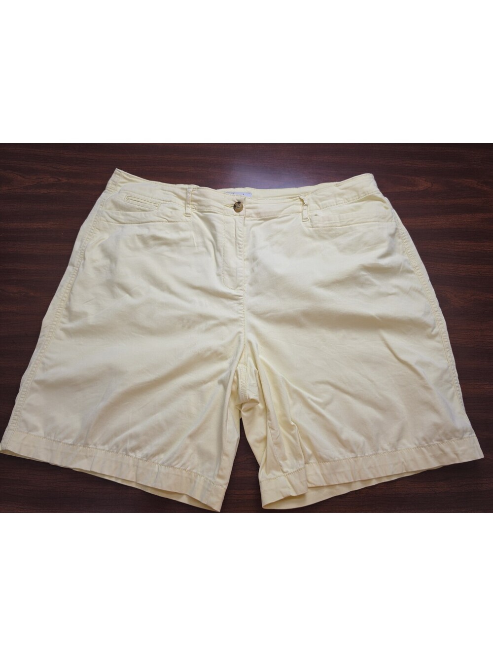 Kim Rogers Yellow Cotton Blend Bermuda Shorts Size 18 Mid Rise Casual Pockets